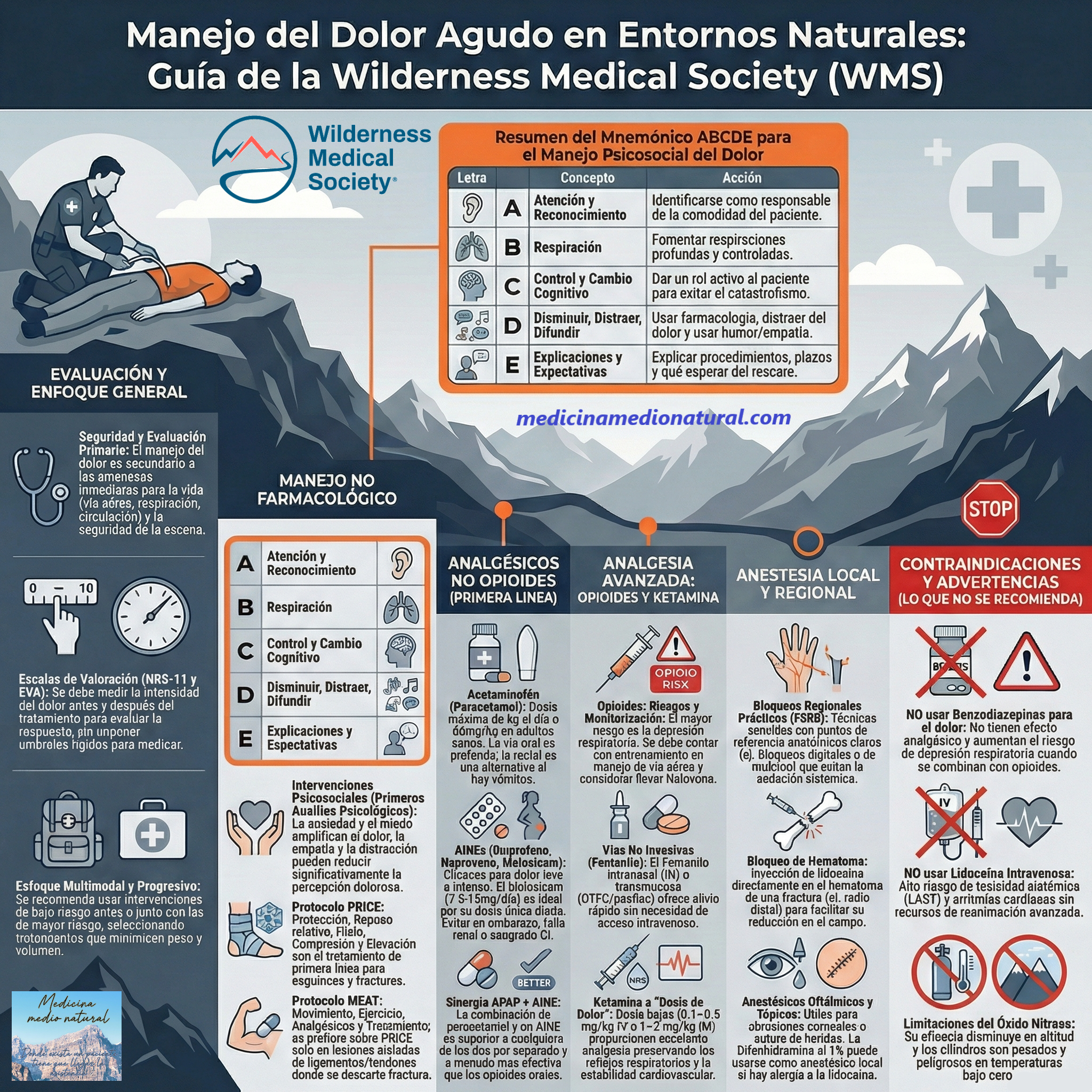 Infografía Tratamiento del dolor agudo en entornos naturales