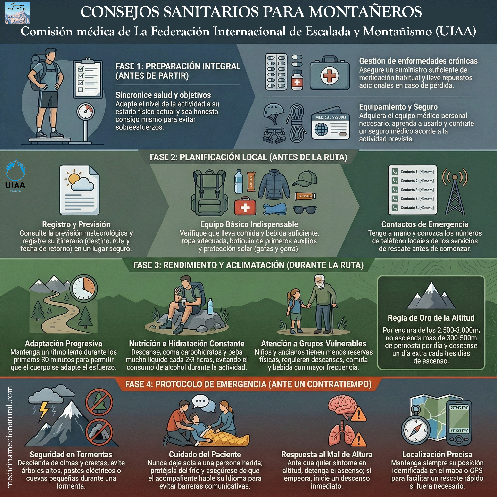 Infografía consejos sanitarios para montañeros